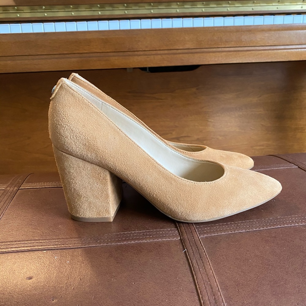 Nine West Tan Suede Block Heel Pumps